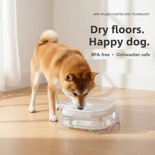 BPA free pet water bowl — no-splash floating disc bowl keeps floors dry